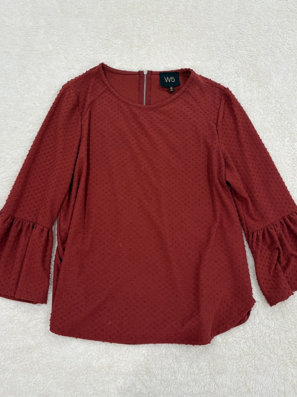 W5 Women's Rust Bell Sleeve Swiss Dot Blouse (SIZE M)